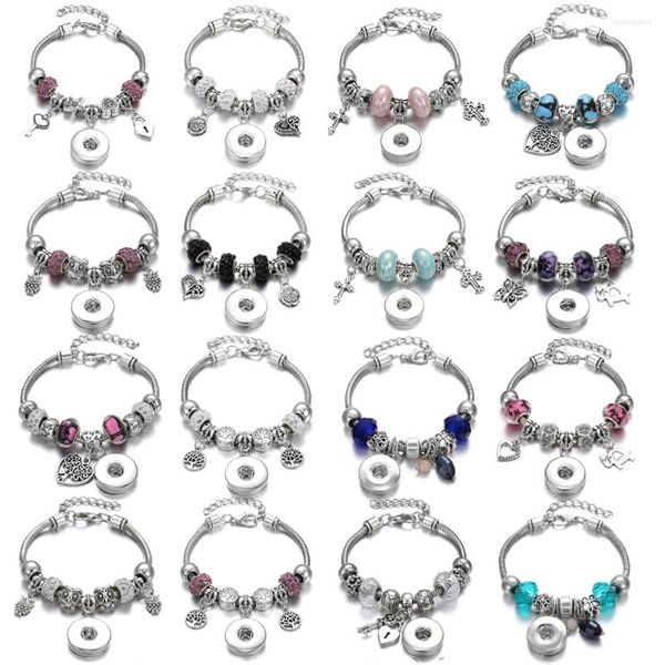 Braccialetti con ciondoli 10 pz/lotto Commercio All'ingrosso Con Bottone A Pressione Braccialetti Braccialetto di Perline Fit FAI DA TE 20mm 18MM Bottoni Perline Gioielli