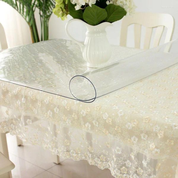 Toalha de mesa personalizada em PVC macio, toalha de mesa à prova d'água, placa de cristal de vidro transparente, almofada de chá de plástico