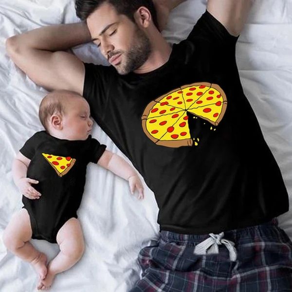 Aile Eşleşen Kıyafetler Komik Pizza Baskı Baba Anne Çocuklar Tshirt Bebek Bodysuit Pamuk Yaz Mom Baba Çocuklar Maç Giysileri 231113