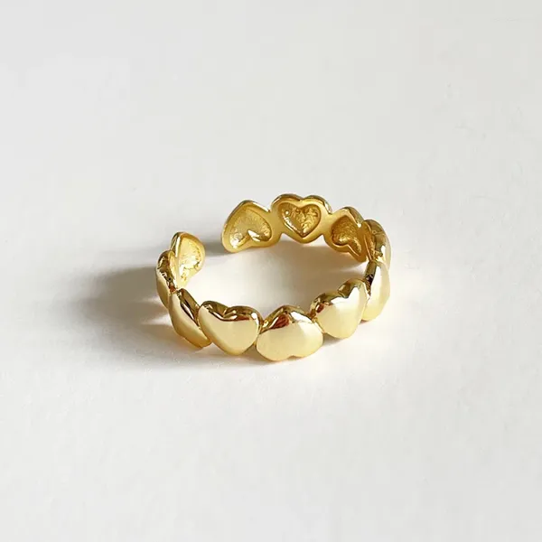 Anéis de cluster 18k ouro ins autêntico sólido 925 prata esterlina jóias pilha coração anel ajustar C-J1175