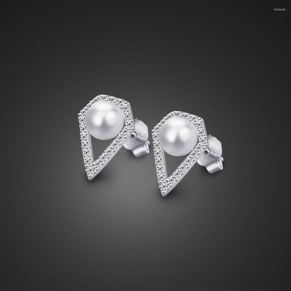 Orecchini a bottone Elegante perla Fashion Women Solid 925 Sterling Silver Heart Wholesale Rose Gold Jewelry Gift