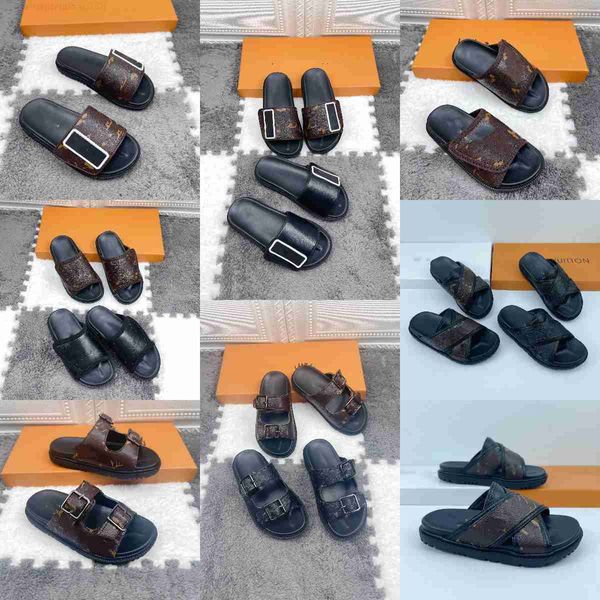 2022 Sandálias de couro de verão Kids Slides Baby Slippers Brand Slip On Buckle Flats Beach Mula Water Shoes