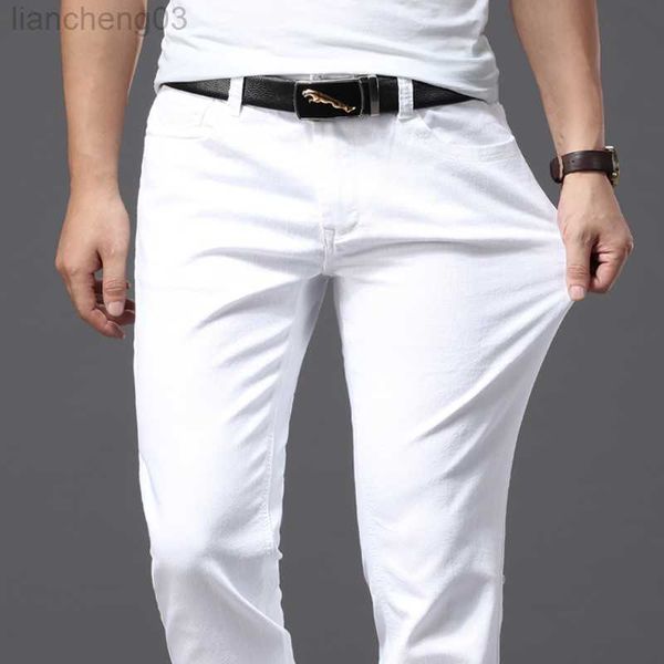 Jeans masculino irmão wang masculino jeans branco moda casual estilo clássico slim fit calças machos marca machos calças alongadas avançadas w0413