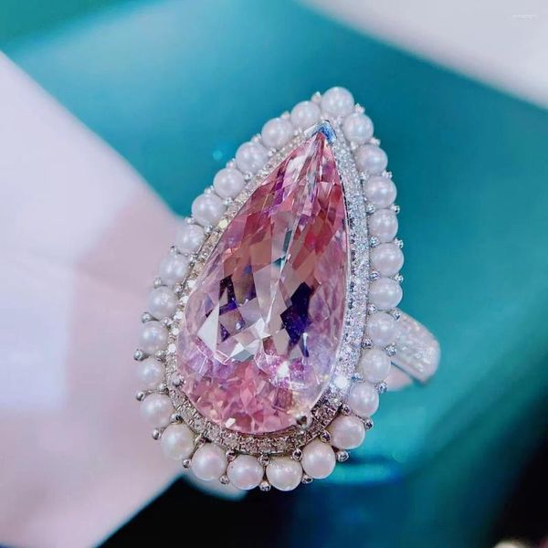 Кольца кластера H701, ювелирные изделия, 18-каратное золото, натуральный розовый берилл, гелиодор морганит, 5,05 карата, драгоценные камни, ювелирные изделия для женщин, кольцо
