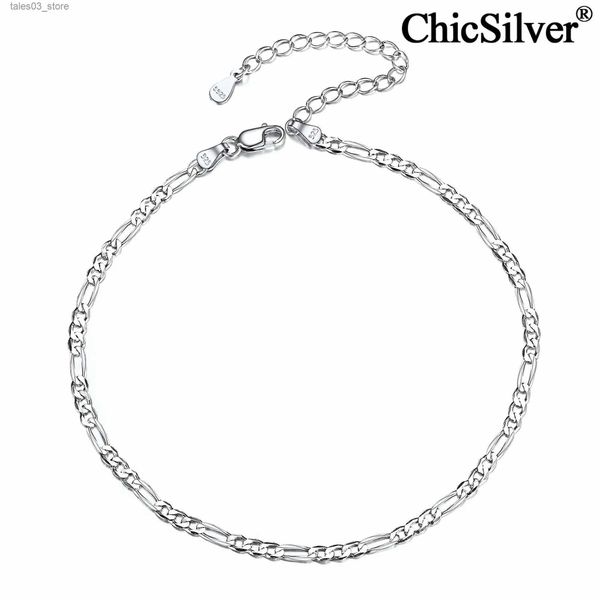 Ножные браслеты ChicSilver Figaro Chain Anklet Стерлингового серебра 925 пробы Браслеты на щиколотке для женщин и мужчин Простые изысканные ювелирные изделия в стиле бохо на пляже Q231113