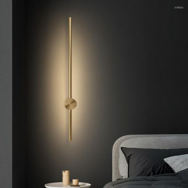 Lampada da parete Artpad Copper Lustre Long Strip Gold Black Led Nordic Background Decor Sconce Living Room Art Interior Light
