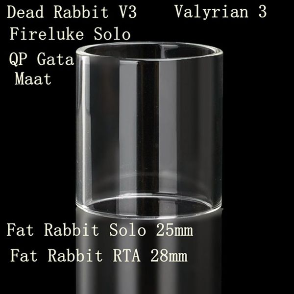 Tubo de vidro plano normal pirex de substituição adequado para Hellvape Dead Rabbit V3 Voopoo Maat Fireluke Solo QP Gata Uwell Valyrian 3 Fat Rabbit Solo RTA 28mm