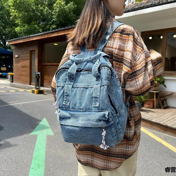 Sacos escolares mulheres mochila grande estudante bagpack japonês lona laptop mochilas para adolescentes denim saco de livro de viagem