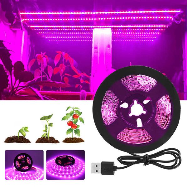 Luzes de cultivo espectro completo LED Grow Light Faixa LED USB 0,5m 1m 1,5m 2m 3m 2835 SMD LED Phyto Lamp for Greenhouse Hydroponic Plant Culture P230413