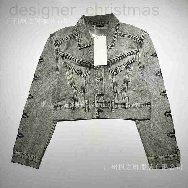 Jaquetas femininas designer de luxo YK Cross Locomotive Denim Jacket, Ju Jingyi, mesmo estilo bordado de lavagem de água, casaco curto antigo, feminino AN0W