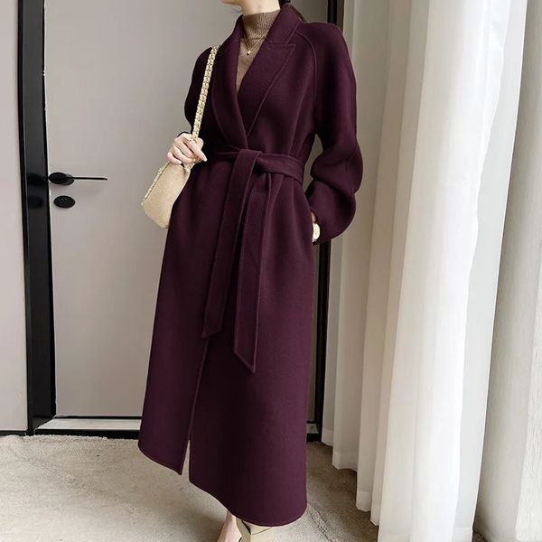 Cappotto invernale in cashmere di fascia alta da donna in misto lana Cappotto da donna lungo vino rosso Risvolto sottile Cappotto di lana con lacci nero Cammello femminile Temperamento casual Pendolarismo 231102