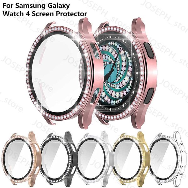Outros acessórios de moda Glass+Case para Samsung Galaxy Watch 4 Protector de tela 44mm 40mm Bling Crystal Protetive Bumper Toup With Film for Women Girl J230413