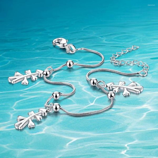 Cavigliere moda carina cavigliera spaventapasseri argento sterling 925 da donna con perline rotonde catena di serpenti accessori da spiaggia regalo per feste