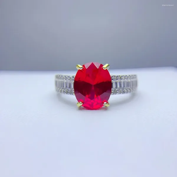 Cluster anéis vermelho corindo senhora anel 925 prata esterlina carregando certificado grande pedra preciosa granular