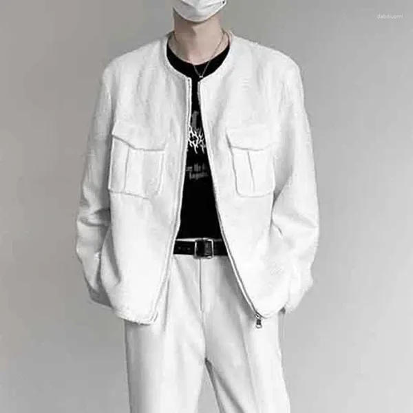 Мужские куртки SYUHGFA Elgance Белая куртка Пальто для корейского стиля Модный нишевый дизайн Повседневная верхняя одежда Сплошной цвет Осенний тренд
