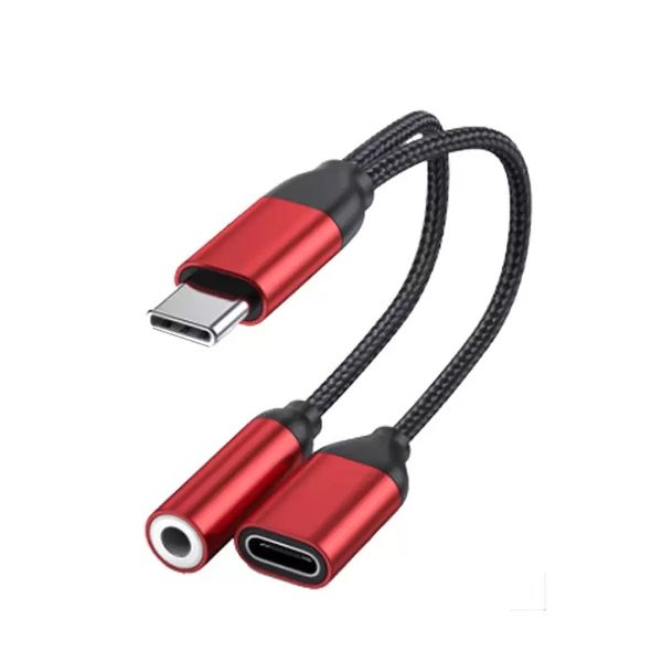 Adaptadores 2 em 1 carregador e áudio Tipo C Cabos fones de ouvido fone de ouvido Cabo de conector Adaptador de conector de 3,5 mm para telefones para Android 848D