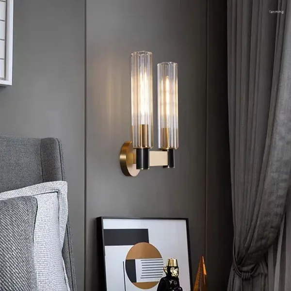 Lampada da parete Nordic Modern Fashion Luxury Colonna Rame Camera da letto Studio Soggiorno Corridoio LED Luce decorativa in vetro