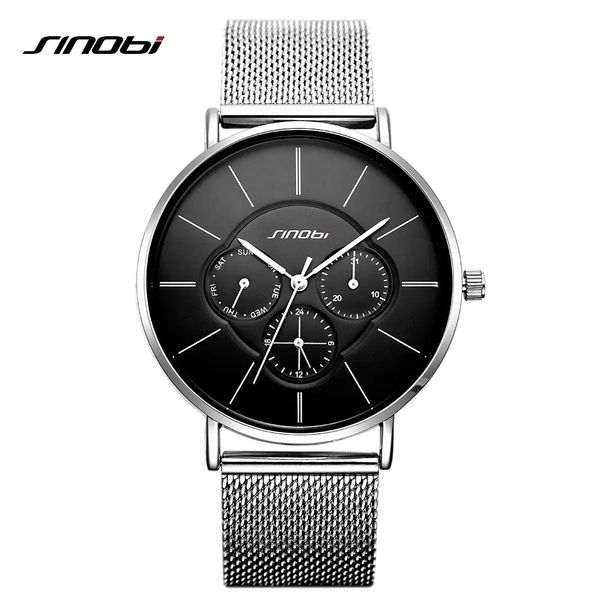 2023 SINOBI Moda Preto Relógios Femininos de Aço Inoxidável Mesh Band Casual Analógico Quartzo Relógio de Pulso Vestido Feminino Relógio Montre Femme