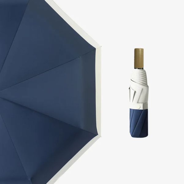 Hochwertiger Regenschirm mit Holzgriff, dreifach gefalteter Regenschirm, einfacher Retro, sonnig und regnerisch, doppelter Verwendungszweck, schwarzer Kleber, Sonnenschutz, UV-Schutz, faltbarer Sonnenschirm