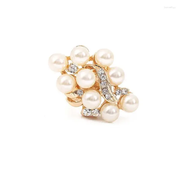 Anelli a grappolo Perline di perle simulate di strass trasparenti di colore oro di lusso di moda regolabili per gioielli da festa da donna