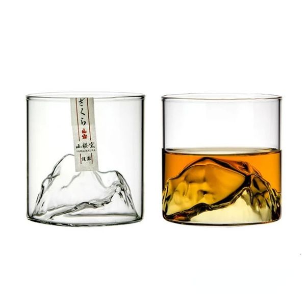 Bicchieri Whisky giapponese Rock Glass Old Fashioned Glacier 3D Mountain Bicchieri da whisky Confezione regalo in legno Brandy Snifter Vodka Cup Bicchiere da vino 230413