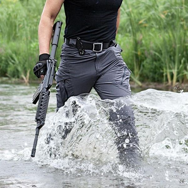 Erkek pantolon yaz ix9 su geçirmez taktik erkekler çok cepli streç askeri pantolonlar hızlı kuru rip-stop kargo çalışması