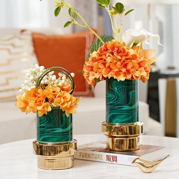 Vasen Gold Nordic Ceramic Vase Flower Aesthetic Hydroponic Mini Design Modern Transparent Jarrones Luxury Home Decor WK50HP