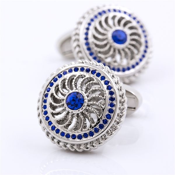 Cuff Links Kflk Jewelry for Men in Blue Crystal Bufflinks Shirts Butão Button High Quality Brand Luxury Wedding Men Guests 230412