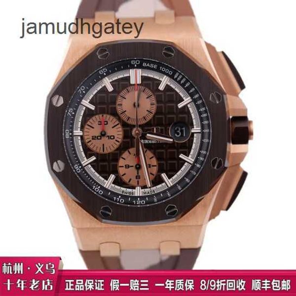 Ap Swiss Luxury Watch Royal Oak 26401 Mens Rose Gold Sports Watch Preto Cerâmica Camuflagem Cronometragem Máquinas Automáticas Swiss Famous Watch Watch Luxo Conjunto Completo Wi A3gx