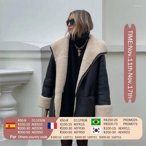 Cappotto da donna in pelle addensata in pelliccia stile motociclista a maniche lunghe in velluto con risvolti Giacca da bici da donna nera High Street Chic