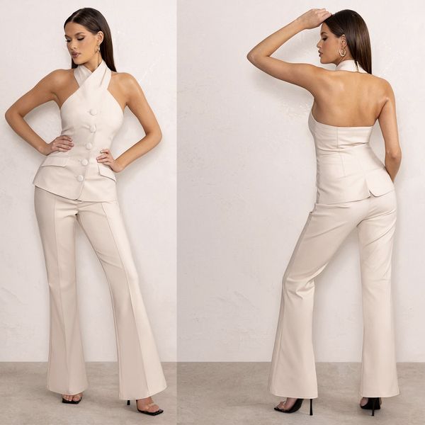 Summer Sexy Mother of the Bride Pantaloni Abiti Soild Color Ladies Women Evening Party Blazer Wear Pantaloni svasati Set 2 pezzi