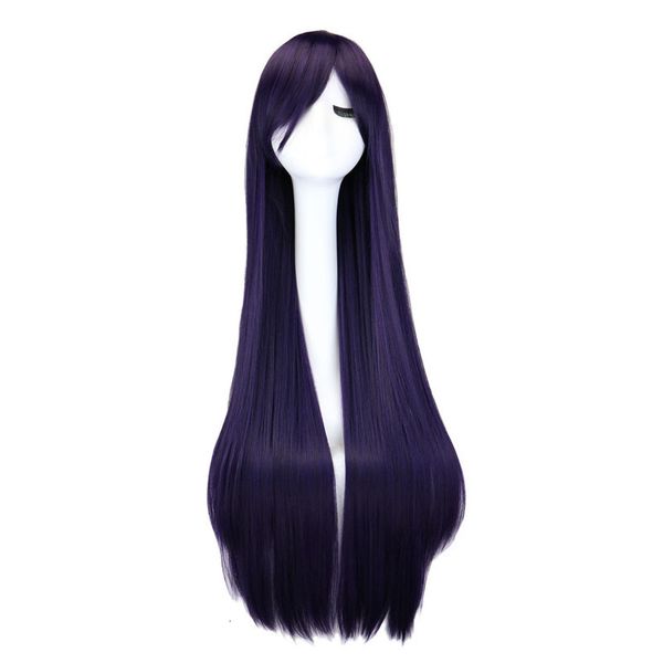 Cosplay Wigs QQXCAIW Длинный прямой косплей парик черный фиолетовый черный красный розовый синий темно -коричневый 100 см. Синтетические парики волос 230413