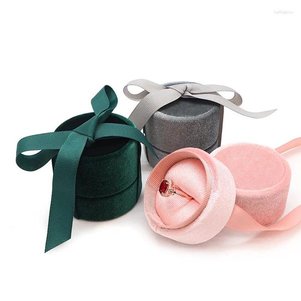 Sacchetti per gioielli Scatola circolare creativa per anelli di nastro per collane Scatola regalo rosa Confezione regalo di fascia alta