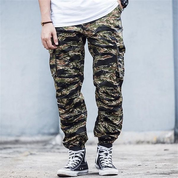 Tiger Stripe Print Camouflage Cargohose Herren Safari Hose Streetwear Mehrere Taschen Herren Jogger Militärische Taktische Hose 2012281S