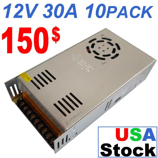 12V 30A Fonte de alimentação de comutação 110-240 Volt AC/DC 360W Driver de adaptador de comutação regulamentado universal para impressora CCTV Luzes de tira de rádio Uurastar