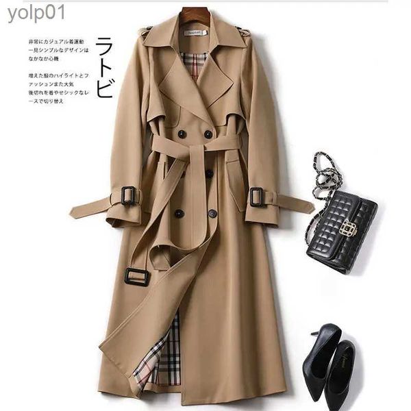 Trench da donna Trench da donna Autunno Cappotto da donna di media lunghezza di grandi dimensioni 4XL Cappotto stile britannico Trench sopra il ginocchio Fe Abbigliamento 2023 NewL231113