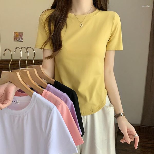 Camisetas femininas Candy Color Women T-shirts Summer Irregularity Tops Tees Y2K Roupas Harajuku Camisa magina de pescoço