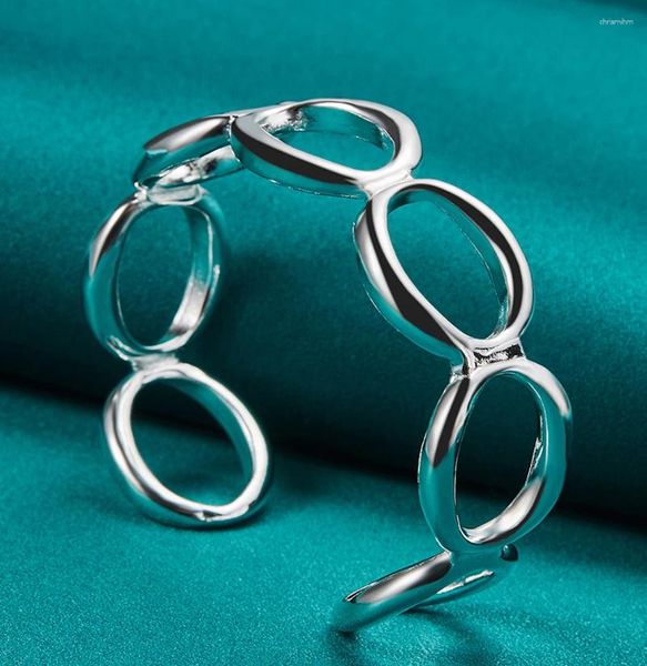 Bangle Banhado A Prata Bangles 7 O-Shaped Aberto Tamanho Ajustável Prateado Casamento Noivado Jóias De Noiva Para Mulheres B013