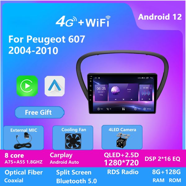 HD Dokunmatik Ekran Araba GPS Navigasyon Videosu Android Araba Radyosu Peugeot 607 2004-2010 için Multimedya Video Oynatısı