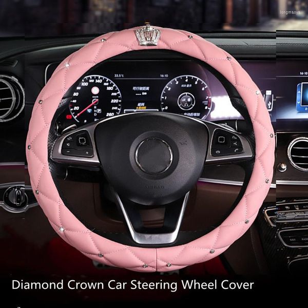 Capas de volante 2023 Chegada Diamond Crown Correia de couro de carro Acessórios de interiores da moda