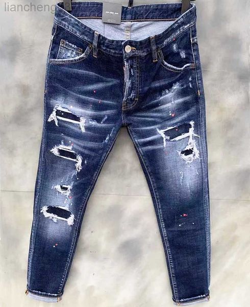 Herren Jeans Herren Röhrenjeans Luxusmarke Hellblaue Löcher Lange Jeans Qualität Herren Stretch Slim Jeans Mode Jeans Herren Zerrissene Jeans W0413