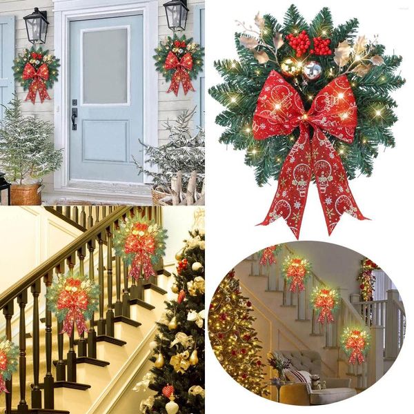 Ghirlanda di fiori decorativi 24 Il cordless Prelit Stairway Trim Ghirlande di Natale per la porta d'ingresso Vacanza Ventose per finestre da parete