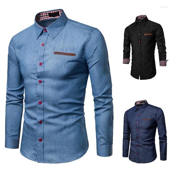 Camisas casuais masculinas botão até algodão denim camisa masculina roupas moda manga longa jeans para camisas vaqueras para hombre camicia