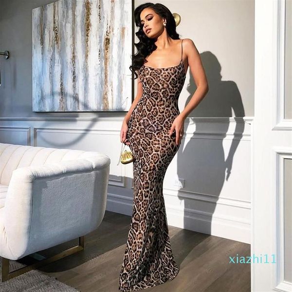 Garten Langes Sommerkleid Leopard Damen Vintage Animal Print Party Maxikleid Lässig Elegantes Strandkleid Damenmode