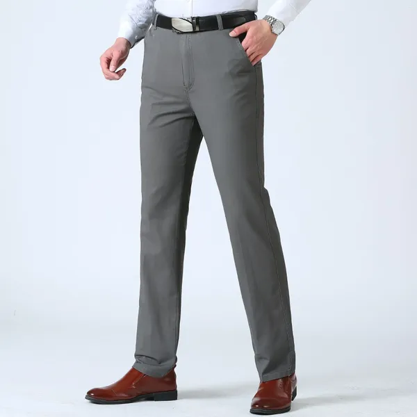 Calças masculinas 2023 marca calças finas negócios casuais algodão solto reto grande tamanho de meia-idade