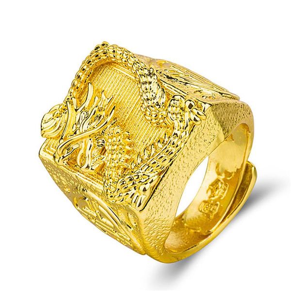 Cluster Rings Masculine Dragon Carving For Men 24k Gold Color Finger Bands Fine Jewelry Cool Anello maschile Accessori Regali di compleanno