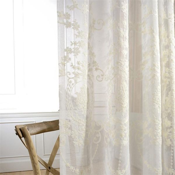 Cortina de cortina europeia cortinas brancas bordados de renda de renda Sun Shade Sheer Voile para a Decoração da casa do quarto da sala