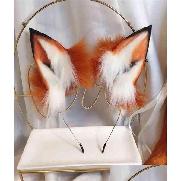 Andere Modeaccessoires Lolita handgemachte LOL Golden Red Fox Ear Woes und Katzen Haarreifen Kopfbedeckung Schwanz für Mädchen Frauen Hohe Qualität HA Dhv82