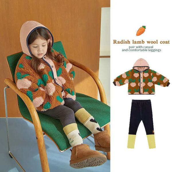 Manteau coréen pour enfants, vestes d'agneau pour enfants d'hiver 2023 PS, vêtements d'extérieur pour garçons et filles, Leggings chauds, vêtements de noël 231113