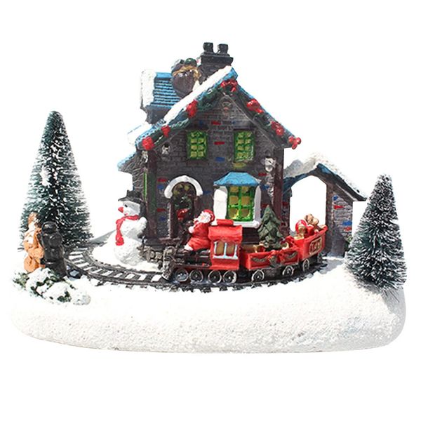 Decorazioni natalizie Case del villaggio di Natale fai-da-te con movimento e illuminazione Figura in resina Casa con palline di neve Ornamento Figurine Figure e case di Belen 231113